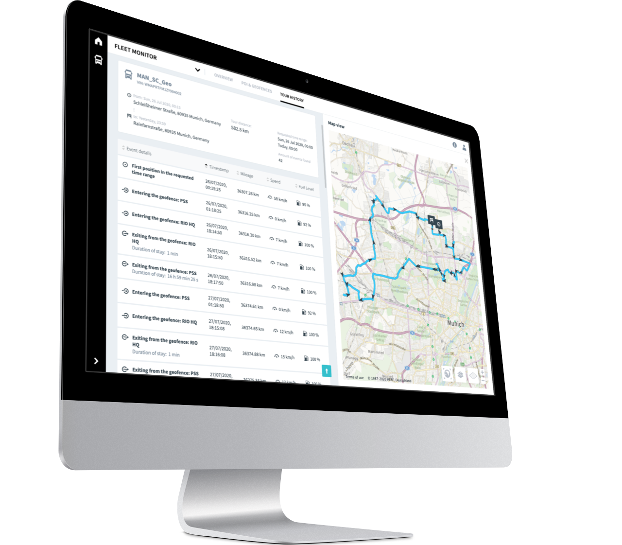 Geo Fahrthistorie auf der RIO Plattform